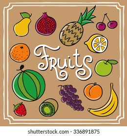 Cartoon vector set of fruits. All object isolated.