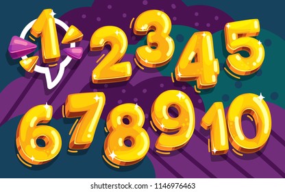 cartoon vector set of golden numbers