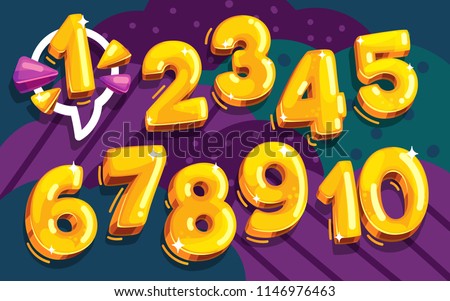 cartoon vector set of golden numbers