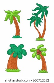 Cartoon vector set with green tropic palms. Vector illustration for kids