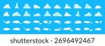 Cartoon Vector Set of Icebergs and Floating Ice Chunks on Blue Background