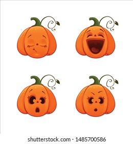 cartoon vector set of illustration of cute funny Halloween pumpkin, Isolated on white, emoticon collection, Halloween icon for holiday, sticker for print on t-shirt eps 10  