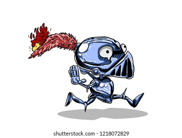 
cartoon vector set on fire knight. In iron armor, funny runs.