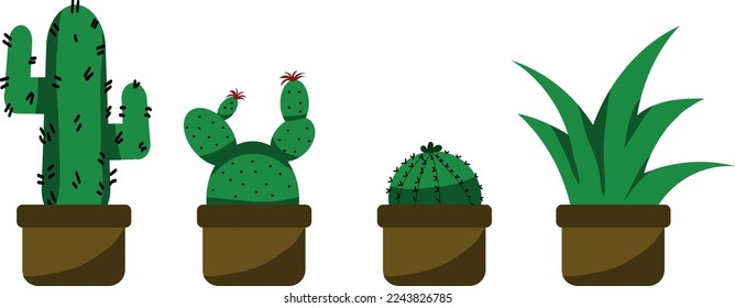 cartoon vector set of potted cacti