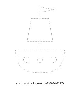 Cartoon vector ship sailboat set isolated. Color, black silhouette, outline contour and dashed line icons.
