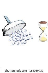 Cartoon Vector Shower With Egg Timer Representing Water Economy