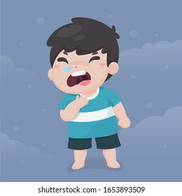 Cartoon vector sick children Sore throat and cough from diseases caused by dust in the air PM2.5