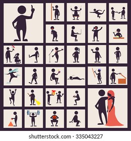 Cartoon Vector Silhouettes of People. Isolated on White.  Funny Characters. 