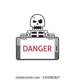 Cartoon vector a skeleton with smartphone for design.
