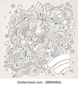 Cartoon vector sketchy doodles hand drawn art and craft background