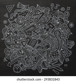 Cartoon vector sketchy doodles hand drawn school education chalkboard background