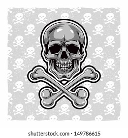 Cartoon Vector Skull . hand drawn