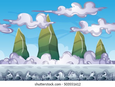 cartoon vector sky background with separated layers for game art and animation game design asset in 2d graphic