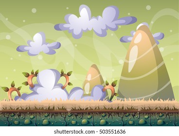 cartoon vector sky background with separated layers for game art and animation game design asset in 2d graphic