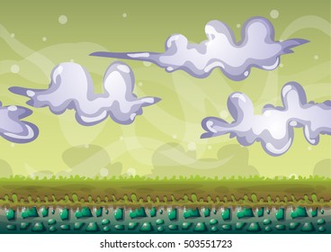 cartoon vector sky background with separated layers for game art and animation game design asset in 2d graphic