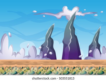 cartoon vector sky background with separated layers for game art and animation game design asset in 2d graphic