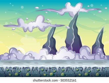 cartoon vector sky background with separated layers for game art and animation game design asset in 2d graphic