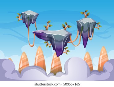 cartoon vector sky background with separated layers for game art and animation game design asset in 2d graphic