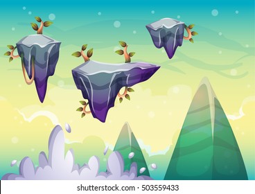 cartoon vector sky background with separated layers for game art and animation game design asset in 2d graphic