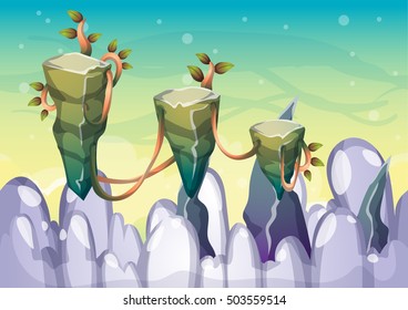 cartoon vector sky background with separated layers for game art and animation game design asset in 2d graphic