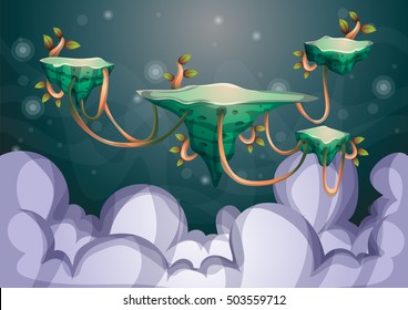 cartoon vector sky background with separated layers for game art and animation game design asset in 2d graphic