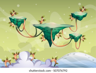 cartoon vector sky background with separated layers for game art and animation game design asset in 2d graphic
