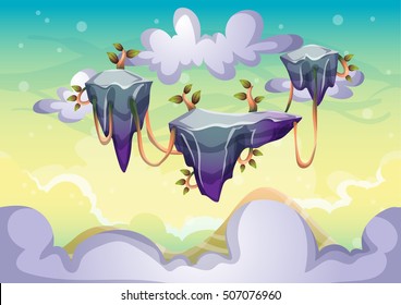 cartoon vector sky background with separated layers for game art and animation game design asset in 2d graphic