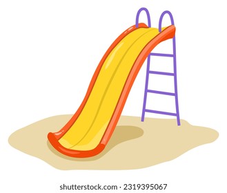 Cartoon vector slippery slide playground equipment. Colourful, yellow, purple and red, fun illustration.