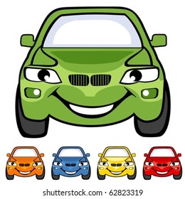 The cartoon vector smiling car.