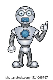 Cartoon vector smiling robot thumbs up