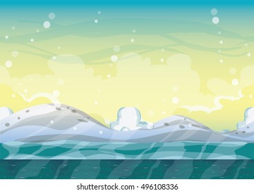 cartoon vector snow landscape background with separated layers for game and animation design asset in 2d graphic