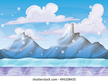 cartoon vector snow landscape background with separated layers for game and animation design asset in 2d graphic