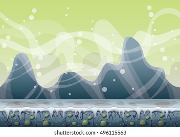 cartoon vector snow landscape background with separated layers for game and animation design asset in 2d graphic