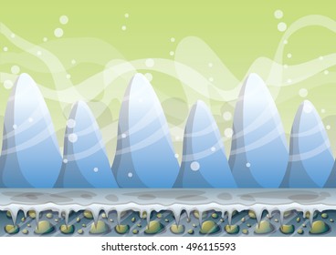 cartoon vector snow landscape background with separated layers for game and animation design asset in 2d graphic
