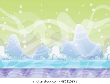 cartoon vector snow landscape background with separated layers for game and animation design asset in 2d graphic