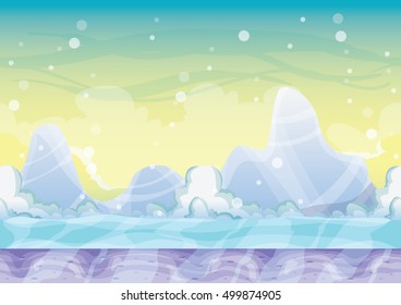 cartoon vector snow landscape background with separated layers for game and animation game design asset in 2d graphic