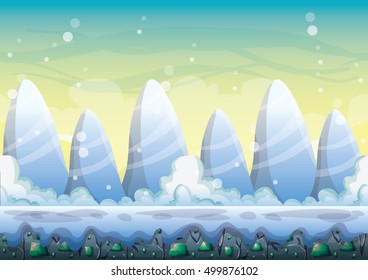 cartoon vector snow landscape background with separated layers for game and animation game design asset in 2d graphic