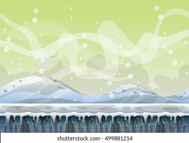 cartoon vector snow landscape background with separated layers for game and animation game design asset in 2d graphic