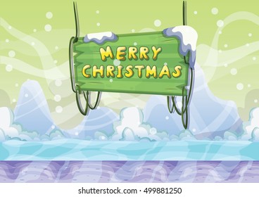 cartoon vector snow landscape background with separated layers for game and animation game design asset in 2d graphic