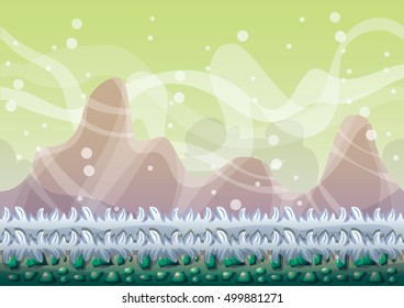 cartoon vector snow landscape background with separated layers for game and animation game design asset in 2d graphic