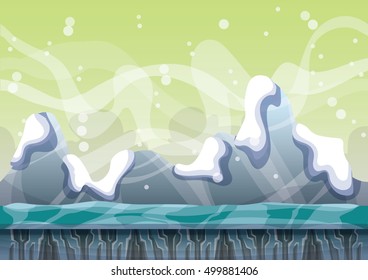 cartoon vector snow landscape background with separated layers for game and animation game design asset in 2d graphic
