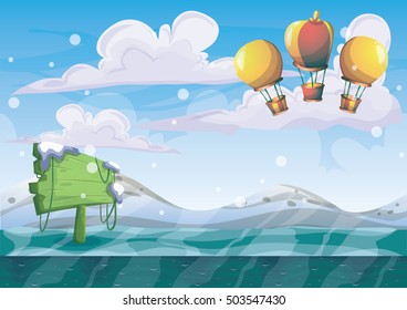 cartoon vector snow landscape background with separated layers for game and animation game design asset in 2d graphic