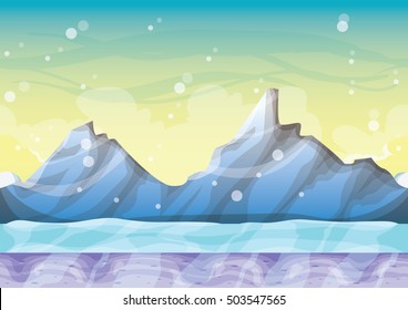 cartoon vector snow landscape background with separated layers for game and animation game design asset in 2d graphic