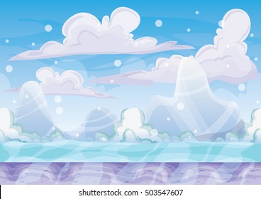 cartoon vector snow landscape background with separated layers for game and animation game design asset in 2d graphic