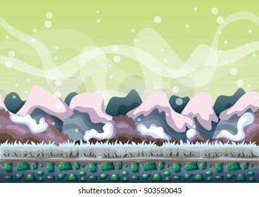 cartoon vector snow landscape background with separated layers for game and animation game design asset in 2d graphic
