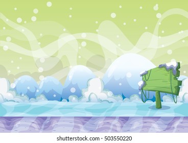 cartoon vector snow landscape background with separated layers for game and animation game design asset in 2d graphic