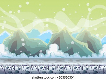cartoon vector snow landscape background with separated layers for game and animation game design asset in 2d graphic