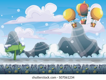 cartoon vector snow landscape background with separated layers for game and animation game design asset in 2d graphic