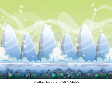 cartoon vector snow landscape background with separated layers for game and animation game design asset in 2d graphic
