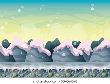 cartoon vector snow landscape background with separated layers for game and animation game design asset in 2d graphic